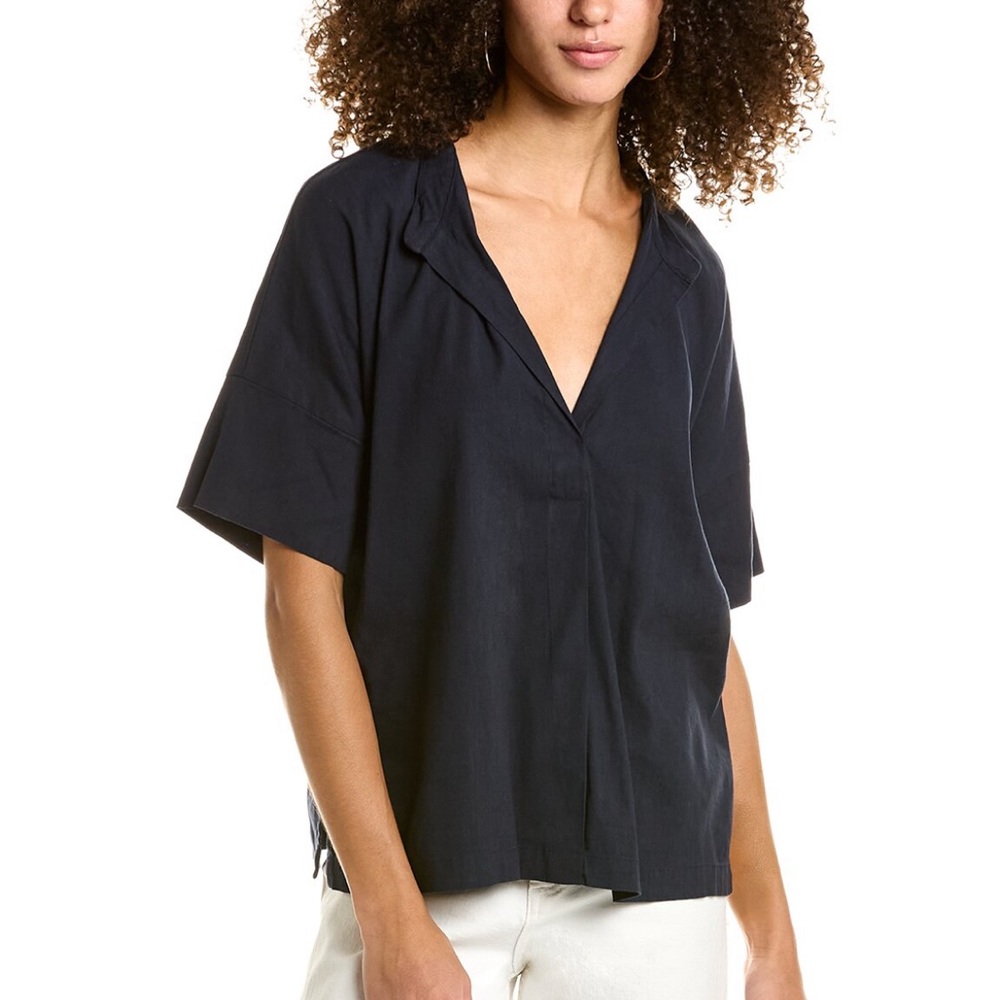 VINCE Popover Linen-Blend Shirt Size Small